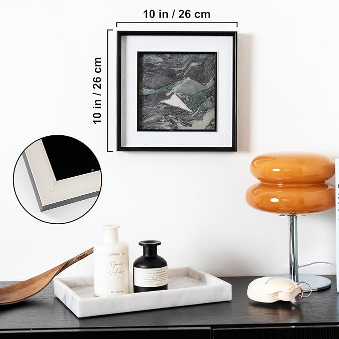 Natural Marble Decorative Wall Art Home Decor for Bedroom Hand Made Abstract Lithographic Painting Living Room Aesthetic for Classroom Farmhouse Heavy Texture Picture Frames 10x10 inch Rural Green