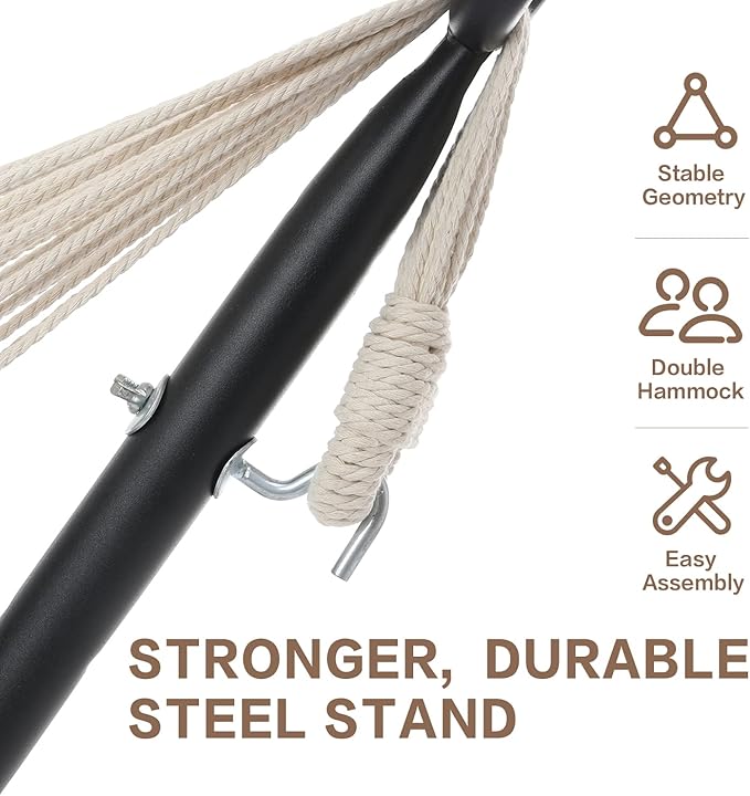 PNAEUT Double Hammocks with Stand for Outside, Portable Space Saving Heavy-Duty Steel Stand for Indoor Outdoor Patio with Carrying Bag, 450 lbs Capacity (Lightblue)