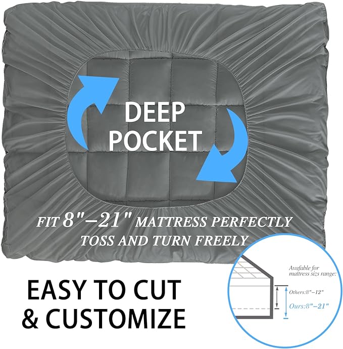 CYMULA King Size Mattress Topper - Extra Thick Cooling Mattress Pad Cover for Back Pain - Soft Mattress Protector Firm Bed Topper Pillow Top with 8-21 Inch Deep Pocket 3D Snow Down Alternative Fill