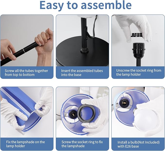 FRIDEKO HOME Floor Lamp with Blue Shade, Simple Design with Foot Pedal Switch, Small Tall Lamps for Living Room Bedroom Office, Corner Floor Stand Light with Black Pole Lamp (No Bulb/No Remote)