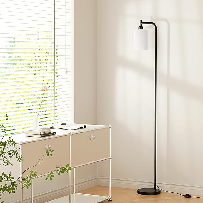 Floor Lamps for Living Room - Standing Lamp with Frosted White Glass Shade, Modern Industrial Floor Lamp with LED Bulbs, Black Tall Lamp for Bedroom Office(Light Bulb Included)