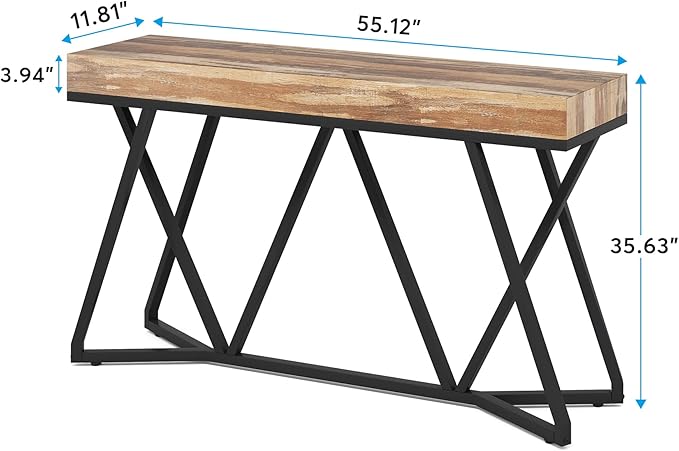 Tribesigns 55 Inches Console Table, Farmhouse Sofa Table Wood Entryway Table with Unique Metal Base, Behind The Couch Table Foyer Table, Industrial Accent Table for Hallway, Living Room, Entrance