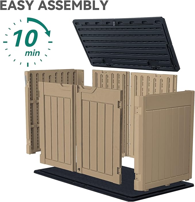 YITAHOME Large Outdoor Horizontal Storage Shed, 47 cu ft Resin Tool Shed w/o Shelf, Outdoor Waterproof Storage with Floor for Trash Cans, Garden Tools, Lawn Mower, Lockable, 4.5x2.8x3.9 ft, Brown