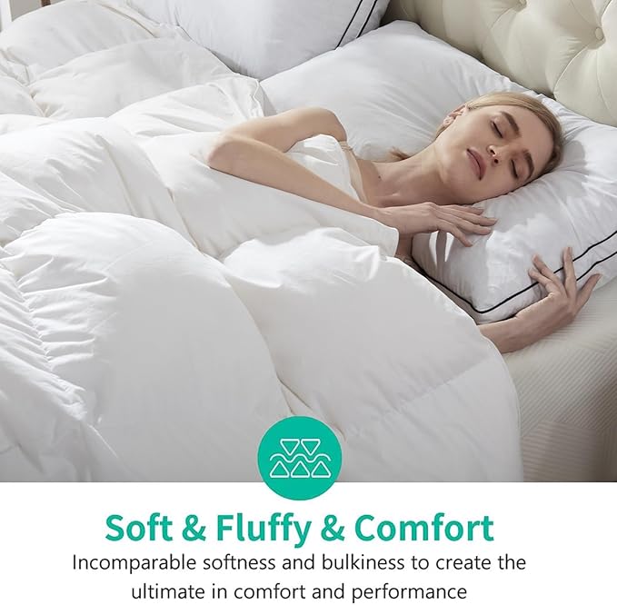 APSMILE California King Size Luxury Heavyweight Down Feather Fibers Comforter for Winter Colder Climates/Sleeper- 100% Organic Cotton, High FP Fluffy Thicker Duvet Inserts (Ivory White, 104x96)