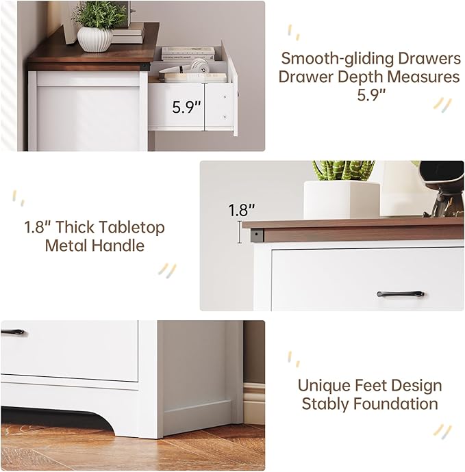 Farmhouse 6 drawer dresser for bedroom, 51" Wide chest of drawers, Wood white dresser with Metal Handle and Anti-Tipping Device, Storage Dressers Organizer for Bedroom, Living Room, Hallway, White