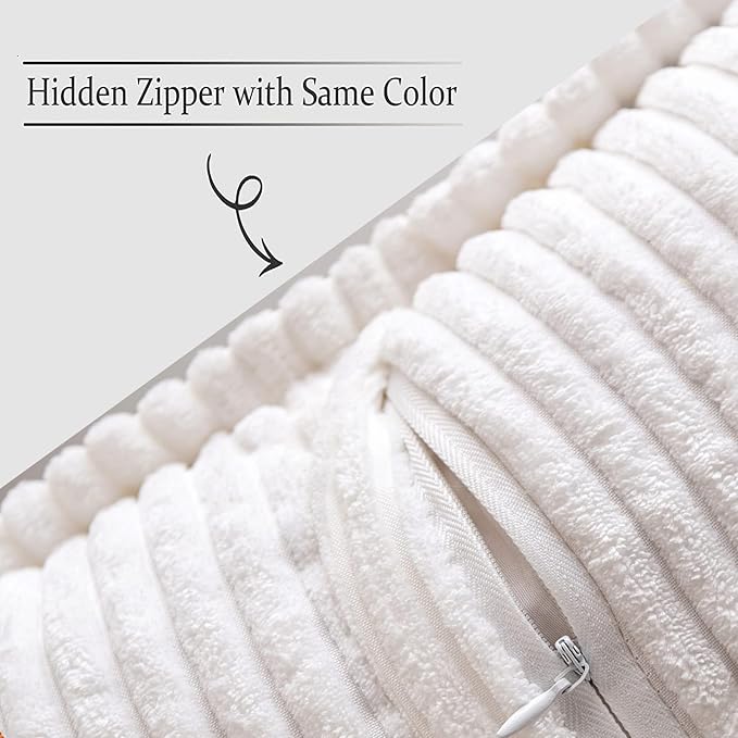 MIULEE Decorative Throw Pillow Covers for Couch Bed Livingroom 16x16 Inch Set of 2 White Boho Accent Throw Pllows Broadside Striped Patchwork Soft Corduroy Pillowcases