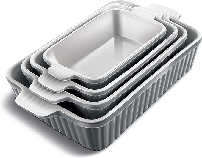COOK WITH COLOR Casserole Dishes for Oven, Porcelain Baking Dishes, Ceramic Bakeware Sets of 4, Rectangular Pans Handles for Baking Cake Kitchen