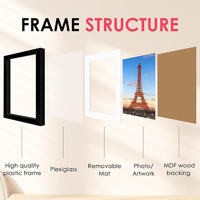 FIXSMITH 11x14 Picture Frame, Black Photo Frame with HD Plexiglass, Display Pictures 8x10 with Mat or 11x14 Without Mat, Picture Frames Collage for Wall Display, 2 Pack