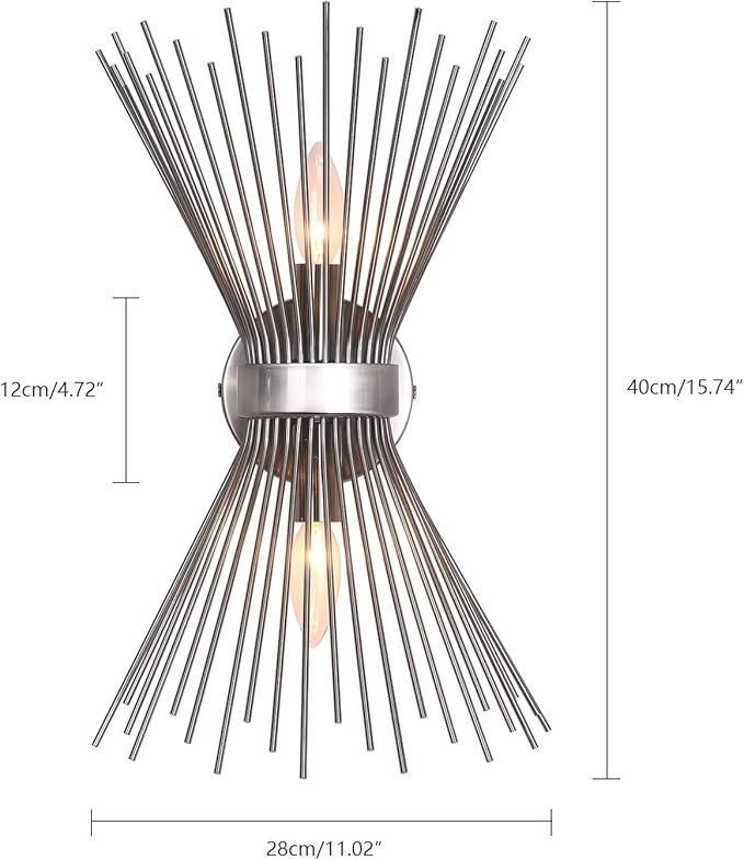 EDISLIVE 2-Bulb Vanity Light Mid-Century Modern Starburst Wall Sconce Lamp Sunburst Sconce Wall Light for Powder Room Bedroom Bathroom