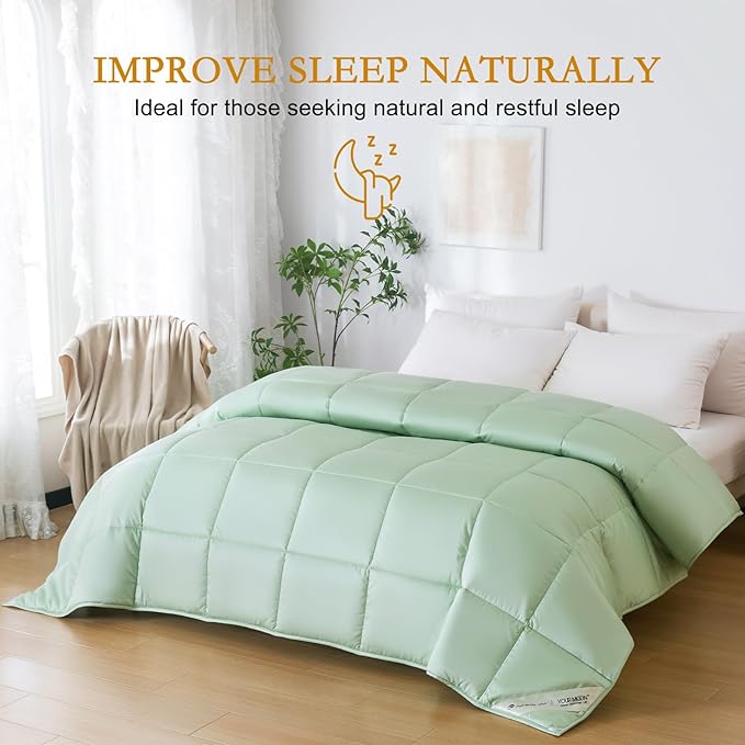 YOUR MOON Luxurious All Season Wool Comforter Queen Size, 100% Natural Australian Wool Filling, Hypoallergenic Comforter Duvet Insert, Noiseless Cotton Shell (Green)