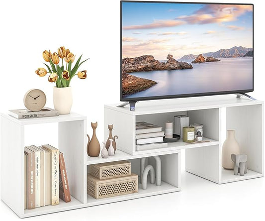 GOFLAME 2 Pieces TV Stand, Modern Entertainment Center for TVs up to 55 Inches, Free Combination Bookcase for Storage & Display, TV Console Table for Living Room, Bedroom, White
