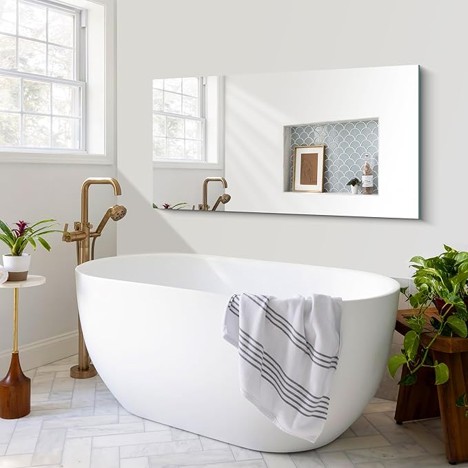 Frameless Mirror, 24x48 Inch Large Bathroom Mirrors for Wall Over Sink, Upgraded Shatterproof Vanity Mirror with Polished Edge for Bathroom,Bedroom,Living Room and Entryway