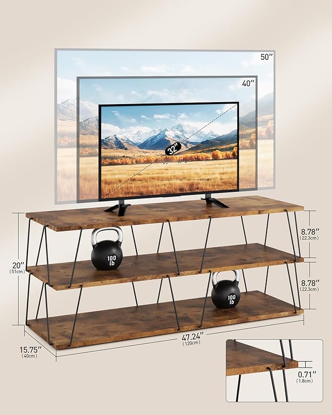 Tv Stand for Tvs Up to 55 Inch, Tv Console Table with Open Storage Shelf, Media Entertainment Center for Living Room, Bedroom, Toolless, Rustic Brown