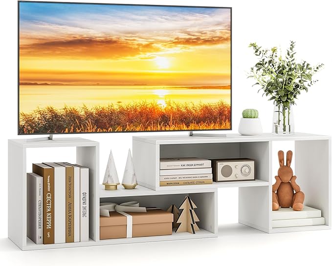 Tangkula 2 Pieces L-Shaped TV Stand, Free-Combination Entertainment Center for TVs up to 55 Inch, Modern TV Media Console Table with 4 Open Cubes, DIY Bookcase Shelf for Living Room (White, 2 pcs)