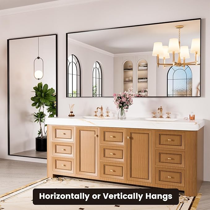 Bathroom Mirror Black,60x30 Inch Large Matte Black Bathroom Vanity Mirror,Rectangle, Square Corner, Anti-Rust,Shatter-Proof, Bedroom, Living Room, Entryway, Wall-Mounted(Horizontal/Vertical)