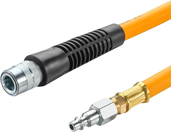 Premium Steel Retractable Air Hose Reel With Dual Arm, 3/8"x50Ft Hybrid Polymer Hose, Heavy Duty Air Hose Reel included Auto Rewind Reel | Quick Air Coupler | Durable Double side Frame.