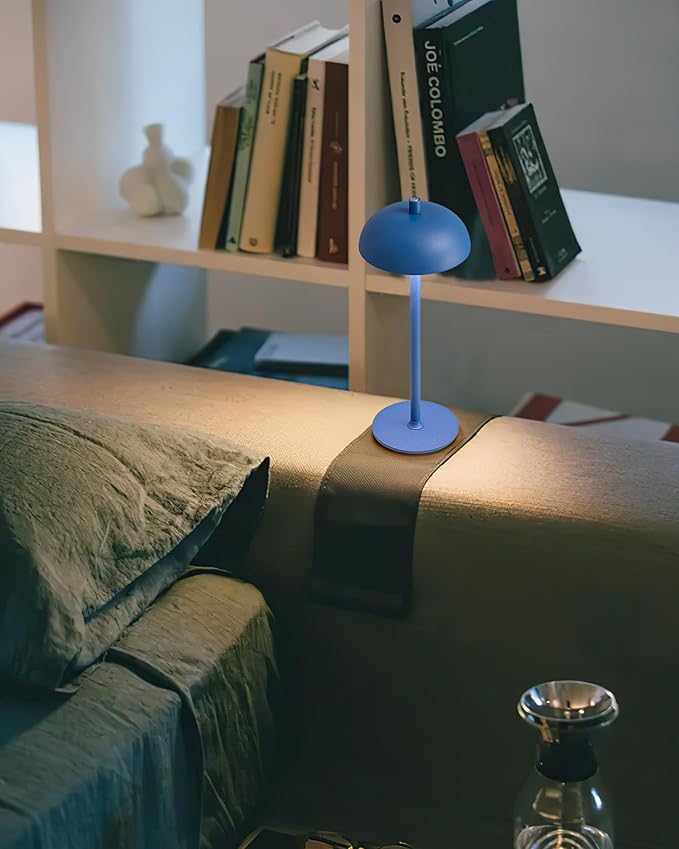 LED 12" Small Cordless Table Lamp Set of 2, 4000mAh Portable Touch Desk Lamp, 3 Color Dimming Rechargable Battery Powered Lamps, for Bedroom, Outdoor, Restaurant, Bedside, Night Lights (Blue)