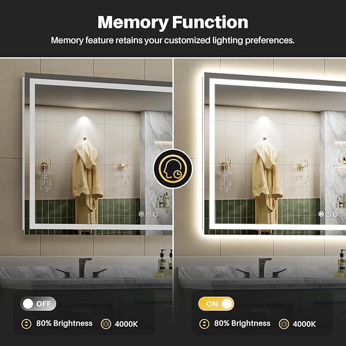 68"x38" LED Bathroom Mirror with Lights, Backlit & Front Lit, Lighted Wall Mirrors for Bathroom Vanity, Touch Screen Dimmable, Anti-Fog, Memory Function, HD Tempered Glass, Shatter-Proof, ETL Listed