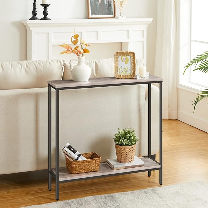 HOOBRO 29.5 Inches Narrow Console Table, Small Sofa Table, Entryway Table with Shelves, for Hallway, Living Room, Bedroom, Foyer, Greige and Black BG22XG01