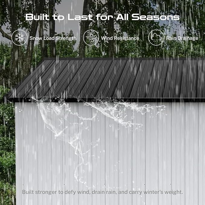 12 x 10 FT Outdoor Storage Shed, Metal Garden Tool Shed with Slooping Roof, Lockable Doors, All-Weather Bike Shed Easy to Assemble for Backyard, Patio, Lawn, White+Black