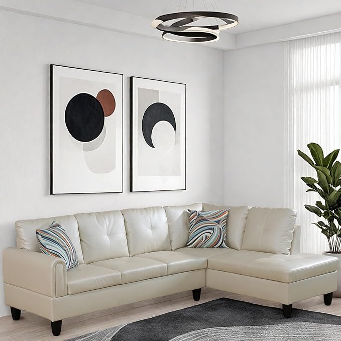 L Shaped Couch, Modular Sectional Sofa with Chaise, Modern Modular Sofas Furniture Sofa Couches for Living Room/Apartment/Office/Bedroom, Pearl White