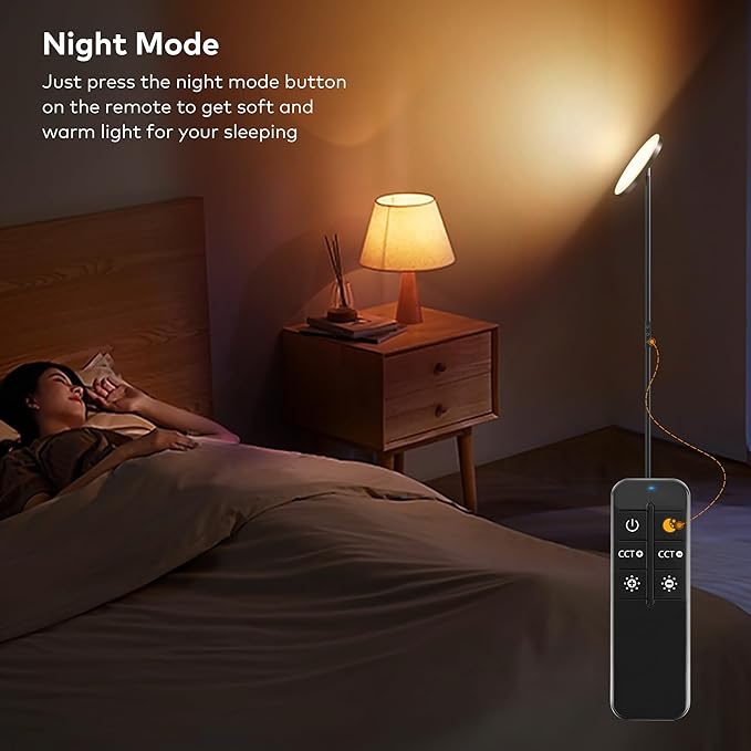 Bright Floor Lamp, 36W 3500LM Standing LED Lamp with Remote, Dimmable Torchiere Tall Lights 2700K Warm White to 6500K Cool White, Night Mode/Memory Function, for Living Room, Bedroom, Office (Black)