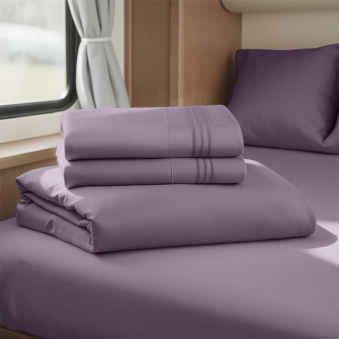 Clara Clark Bed Sheets, Premier 1800 Series 4 Piece RV Queen Sheet Set, Luxury Soft Sheets for RV Bunks, Short Queen - Purple Eggplant
