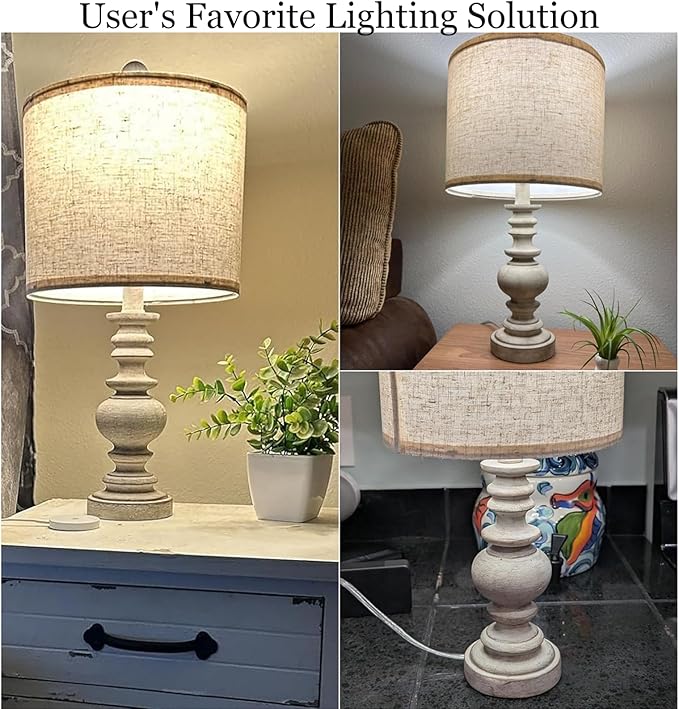 BOBOMOMO Tradition 20" Rustic Table Lamp Set of 2 for Living Room Bedroom Bedside Desk Lamps Bedroom Nightstand Vintage Lamps Linen（Suitable for Decorating Small Areas）