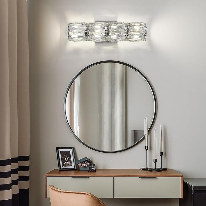 Crystal Wall Sconces Indoor, Modern Sconces Wall Lighting Fixtures Indoor Chrome Wall Mounted Lamp for Bedroom Living Room Hallway Bathroom Vanity Light Fixtures Over Mirror
