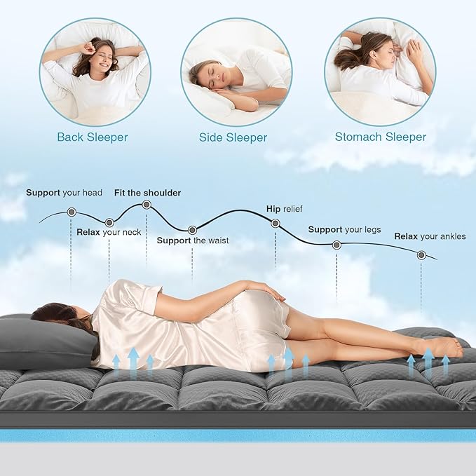 OLANLY Dual-Layer 4 Inch Cal King Size Memory Foam Mattress Topper for Back Pain, 2 Inch Cooling Pillow Top Mattress Pad Cover and 2 Inch Gel Memory Foam Topper, Deep Elastic Pocket, Grey