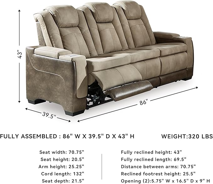 Signature Design by Ashley Next-Gen DuraPella Power Reclining Sofa with Adjustable Headrest, Sand