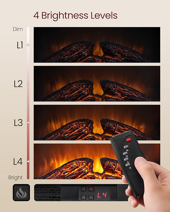 VASAGLE Fireplace TV Stand for TVs up to 80 Inches, 18-Inch ELectric Fireplace with Remote, Farmhouse Entertainment Center, Media Console Table for Living Room, Rustic White and Honey Brown ULTV541W01