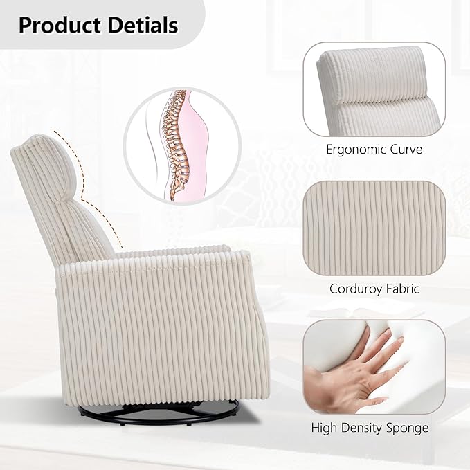 CANMOV Swivel Rocker Chair Set of 2, Swivel Accent Chair with High Back and Arms, Corduroy Glider Chair Swivel Chairs for Living Room Bedroom Nursery, Beige