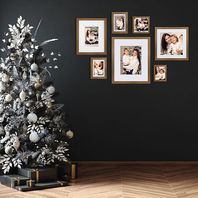 Egofine 5x7 Picture Frame Made of Solid Wood with Plexiglass, Display Pictures 3.5x5/4x6 with Mat or 5x7 Without Mat, for Table Top and Wall Mounting Photo Frame, Light Brown