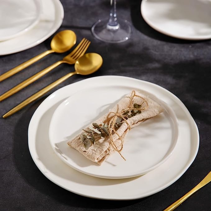 LERATIO Ceramic Dinnerware Sets for 8,Porcelain Plates and Bowls Sets with Wavy Edge,Microwave & Dishwasher & Oven Safe,Light Weight & Scratch Resistant Dishes Sets-Service for 8 (24pcs)-White