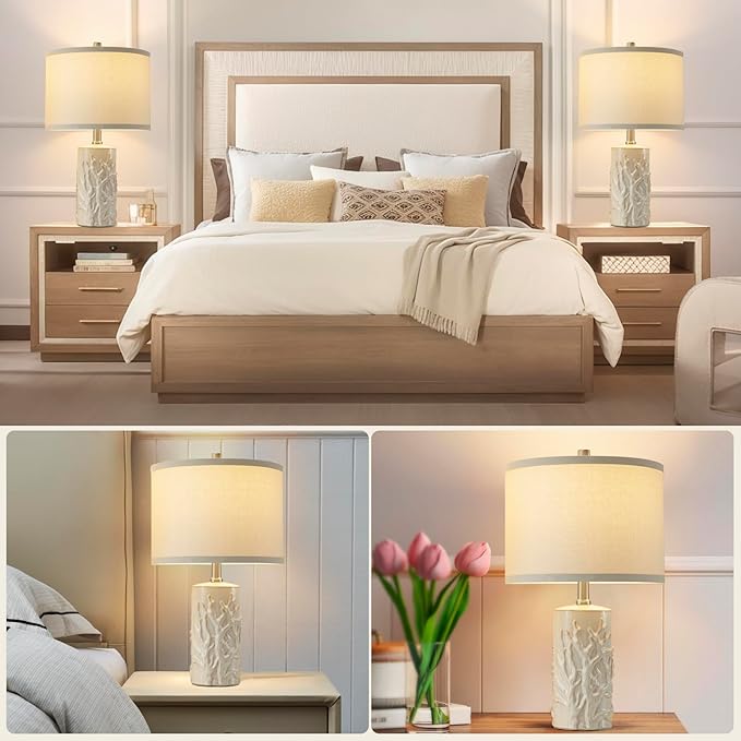 Luvkczc 21" Modern Ceramic Table Lamps Set of 2 for Living Room White Desk Lamps for Bedroom Decor Farmhouse Table Lamp nightstand lamp for Office Dorm