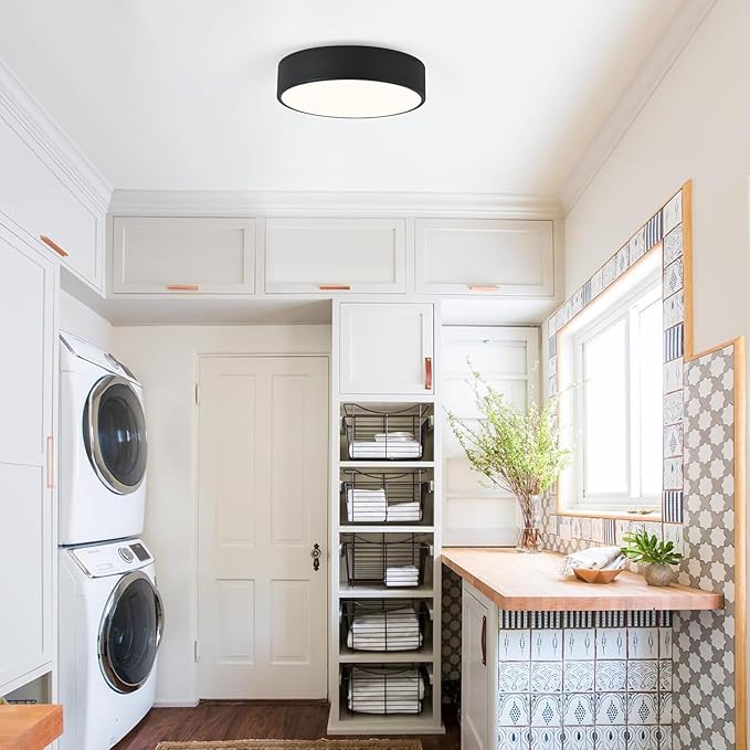 Modern Flush Mount Ceiling Light, 2-Lights Black Ceiling Light, Minimalistic Ceiling Lamp Acrylic Shade Lighting Fixture for Bedroom Laundry Room Foye Hallway(11.8 Inch)