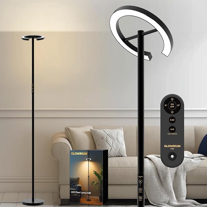 GLOWRIUM Floor Lamp with Remote,Floor Lamps for Living Room,Stepless Dimmable Rotatable Reading Floor Lamp, 2700-6500K,Modern Bright Floor Light for Living Room Bedroom Office (H3B)