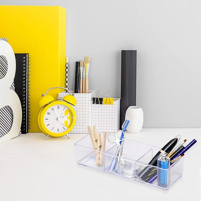 carrotez 3 Compartment Clear Plastic Drawer Organizer for Makeup, Bathroom, Desk, Vanity