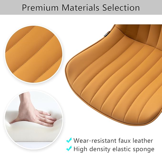 YOUNIKE Ergonomic Home Office Desk Chair with Wheels Comfy Armless Criss Cross Chair with Back Adjustable Height Modern Leather Upholstered Swivel Vanity Chair Small Cute Rolling Task Chair Tan