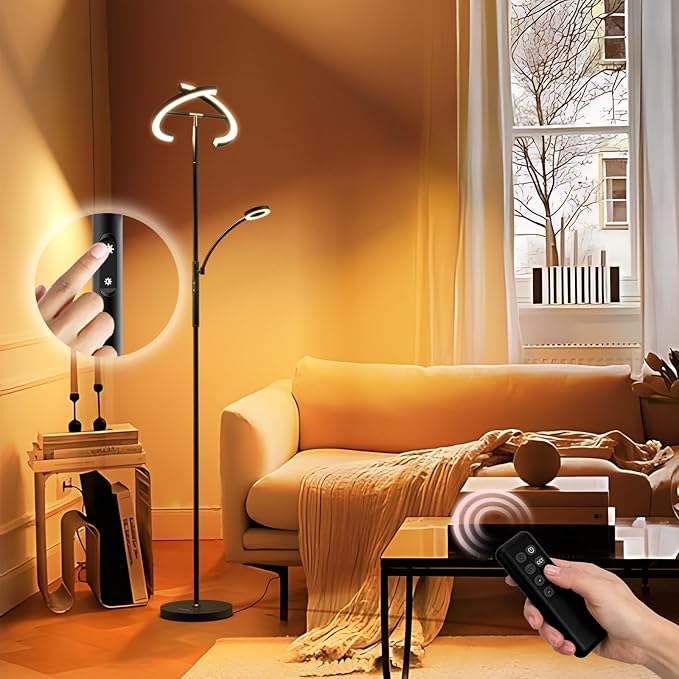 FIMEI Split Floor Lamp Modern LED Rotatable Floor Lamp with Reading Light, Eye-Protection Reading Standing Lamp with Stepless Dimming and 3000K-6000K Color, Separately Rotatable Design, Black