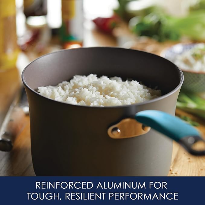 Rachael Ray Cucina Hard Anodized Nonstick Sauce Pan/Saucepan with Lid, 3 Quart, Blue