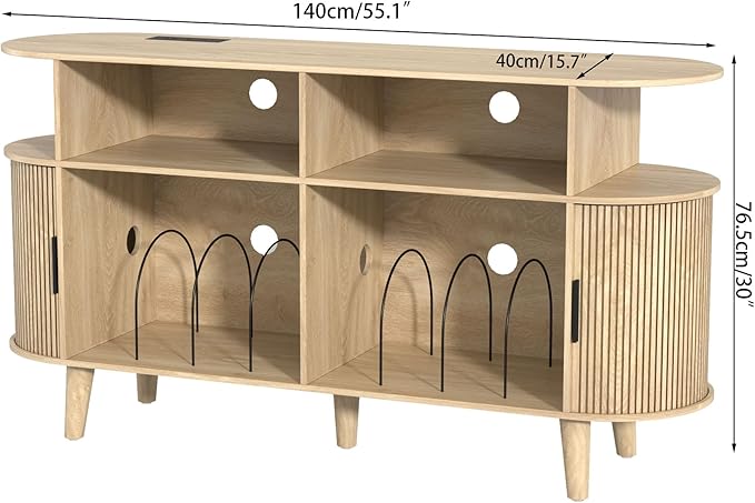 TV Stand for 55/65 Inch TV，Television Stand with Charging Station & USB Ports,Entertainment Center Large Long for Living Room (Oak)