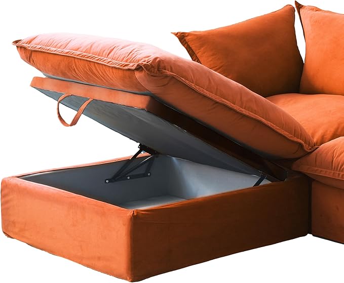JACH Ottoman Module for Living Room, Cushion Covers Removable, Minimalist Comfy Breathable Ottoman Seater Paired with Sofa Couch for Living Room Apartment, Orange