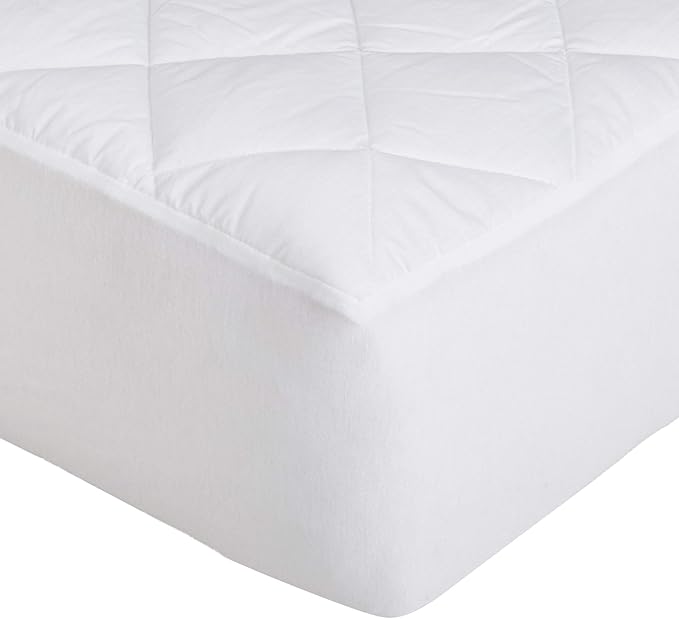 Amazon Basics Hypoallergenic Quilted Mattress Topper Pad, 18 Inches Deep, Twin, White