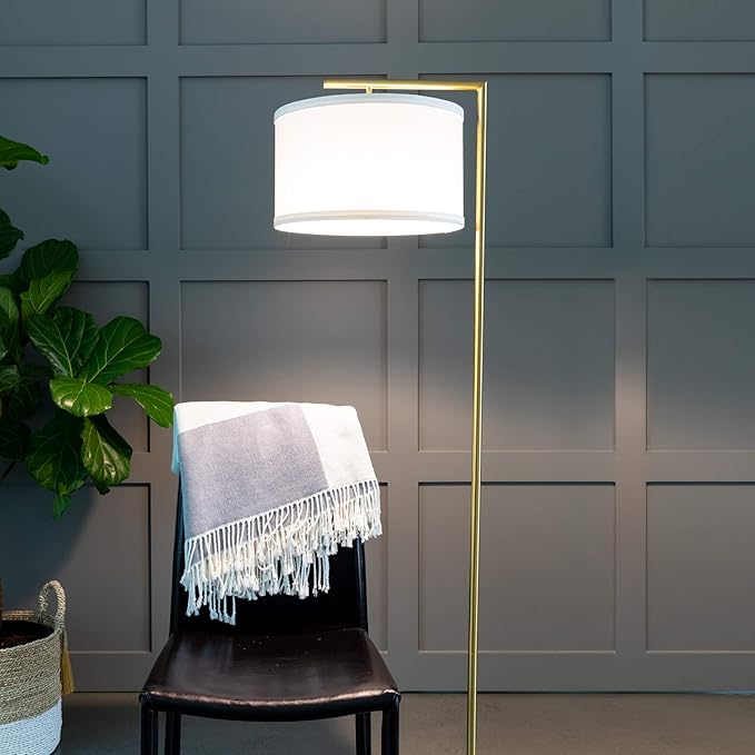 Brightech Montage Modern Floor lamp, LED Floor Lamp for Living Rooms & Offices - Tall Standing Lamp for Bedroom Reading - Corner Pole Lamp for Contemporary Home Decor - Gold, Antique Brass