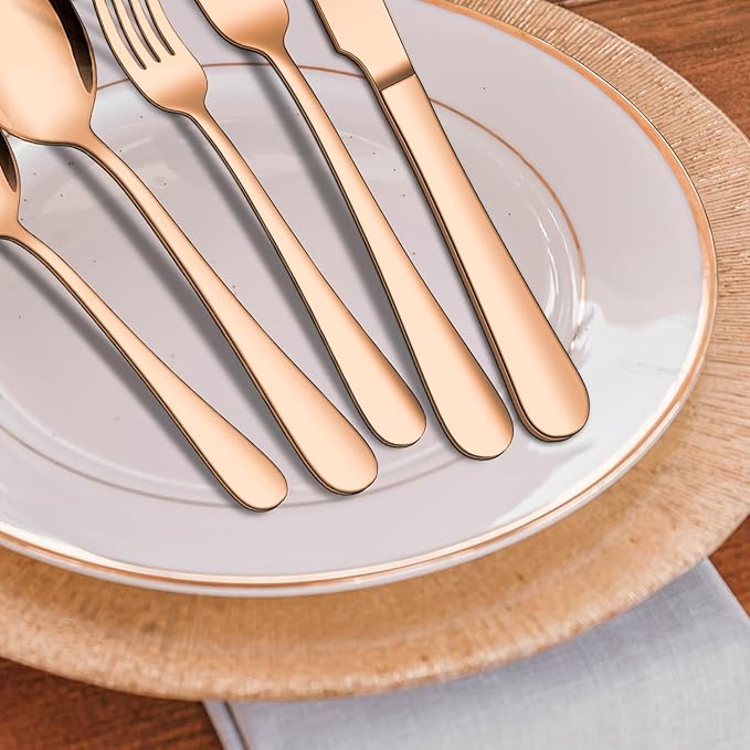 20 Piece Matte Copper Silverware Set, ENLOY Rose Gold Stainless Steel Flatware Cutlery Set for 4, Kitchen Utensil Set Service for 4, Include Knife Fork Spoon, Mirror Polished, Dishwasher Safe