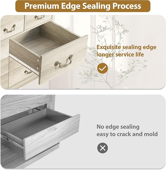 9 Drawers Dresser for Bedroom, Wooden Chest of Drawer with Large Drawers & Metal Handles for Bedroom, Living Room, Hallway, Grey