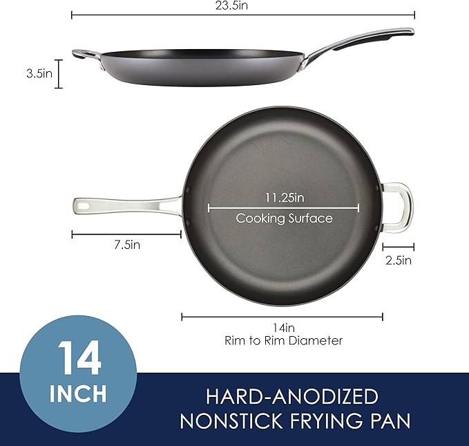 Rachael Ray Cook + Create Hard Anodized Nonstick Frying Pan/Skillet with Helper Handle, 14 Inch - Black