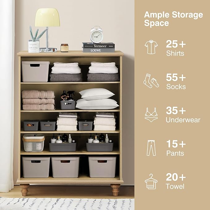 10 Drawer Dresser for Bedroom, Mid Century Modern Wide Wood Rustic Chest of Drawers Wooden Storage Organizer Dressers with Burlap Rattan Drawers for Living Room, Hallway Closet, Entryway, Natural